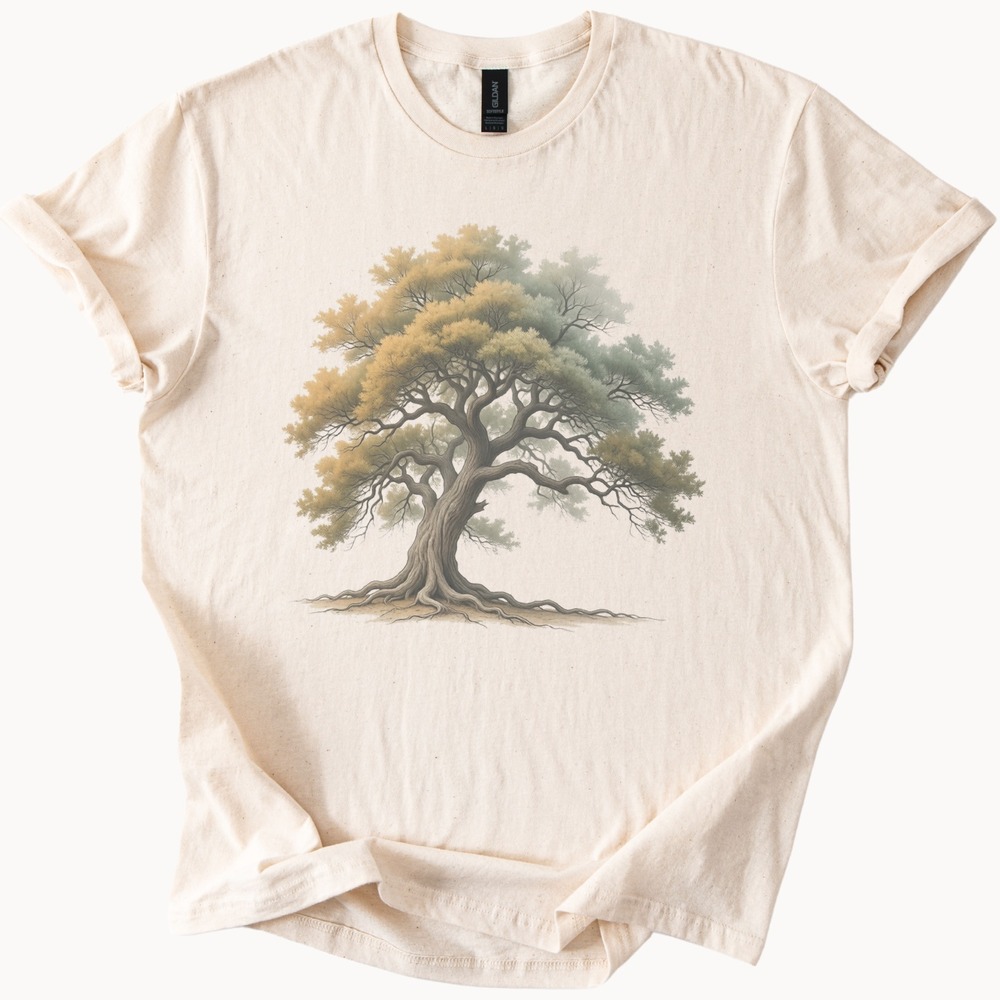 Ancient Tree Spreading Autumn and Evergreen Canopy Tee